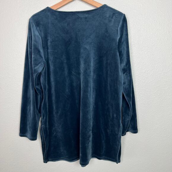 J. Jill Pure Jill Women's Medium Ocean Blue Velour Long Sleeve V-Neck Tunic Top - Picture 7 of 7